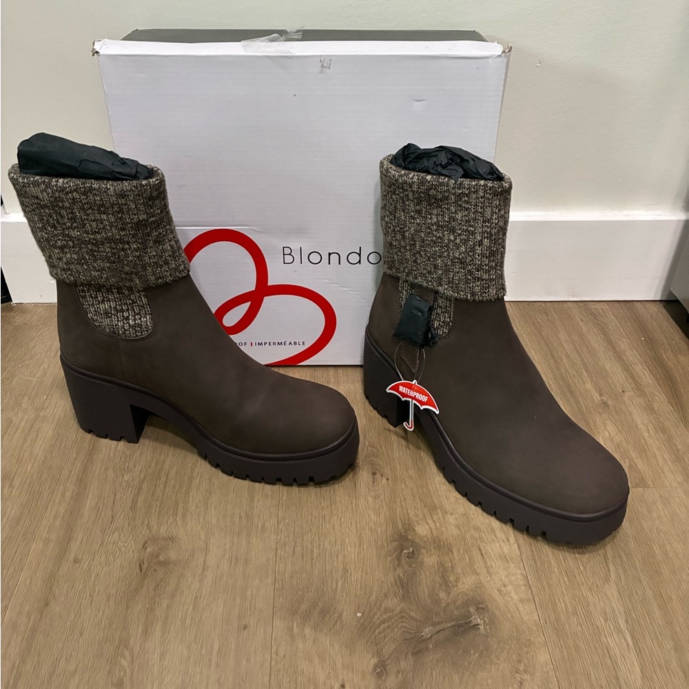 Blondo Waterproof Nubuck Sweater Upper Boots‎ Brown Women Size 9M New In Box